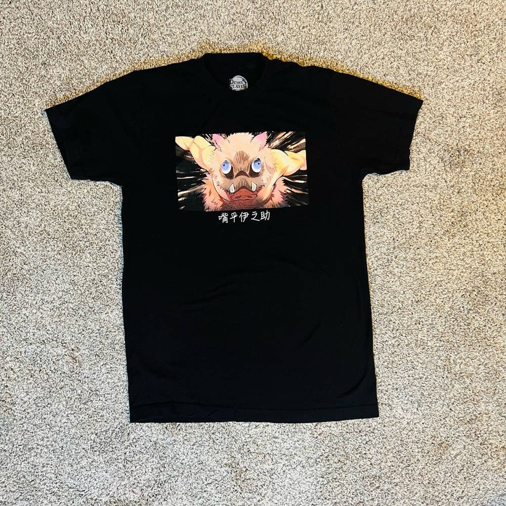 Demon Slayer Mens' Inosuke Boar Mask Japnese Kanji Graphic-Print T-Shirt -Size M